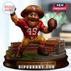 49ers custom mascot figure lit by bright indoor light.