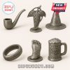 Metal Monopoly Hobbiton Edition tokens including pipe, leaf, hat, ring, hobbit foot, and beer mug.