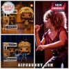 Two Funko Pop Tina Turner figures in gold dress and denim outfit beside their respective boxes with promotional label.