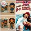 Cheech and Chong Funko Pop figures and Up in Smoke movie poster displayed side by side.