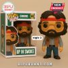 Cheech Funko Pop with blue shirt, mustache, and navy beanie next to product box.