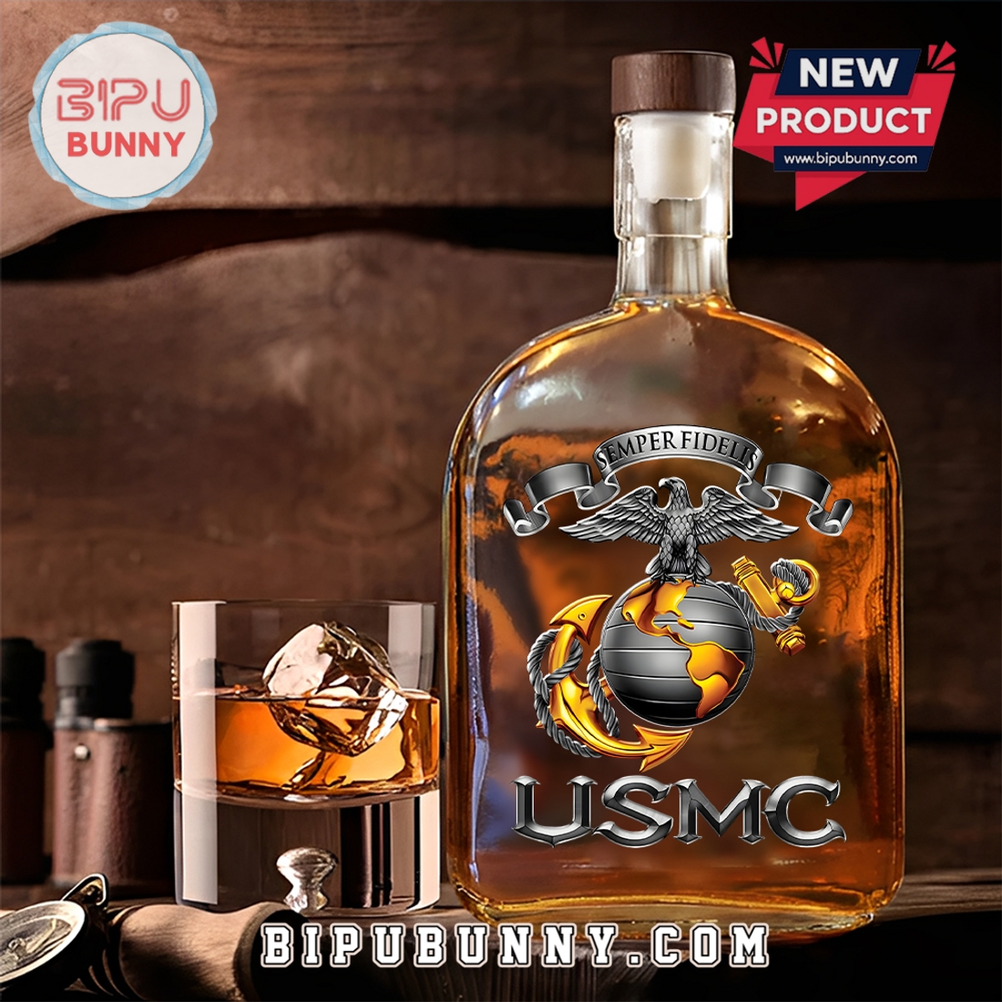 US Marine Corps USMC 25oz Whiskey Bottle US Marine Corps USMC 25oz Whiskey Bottle