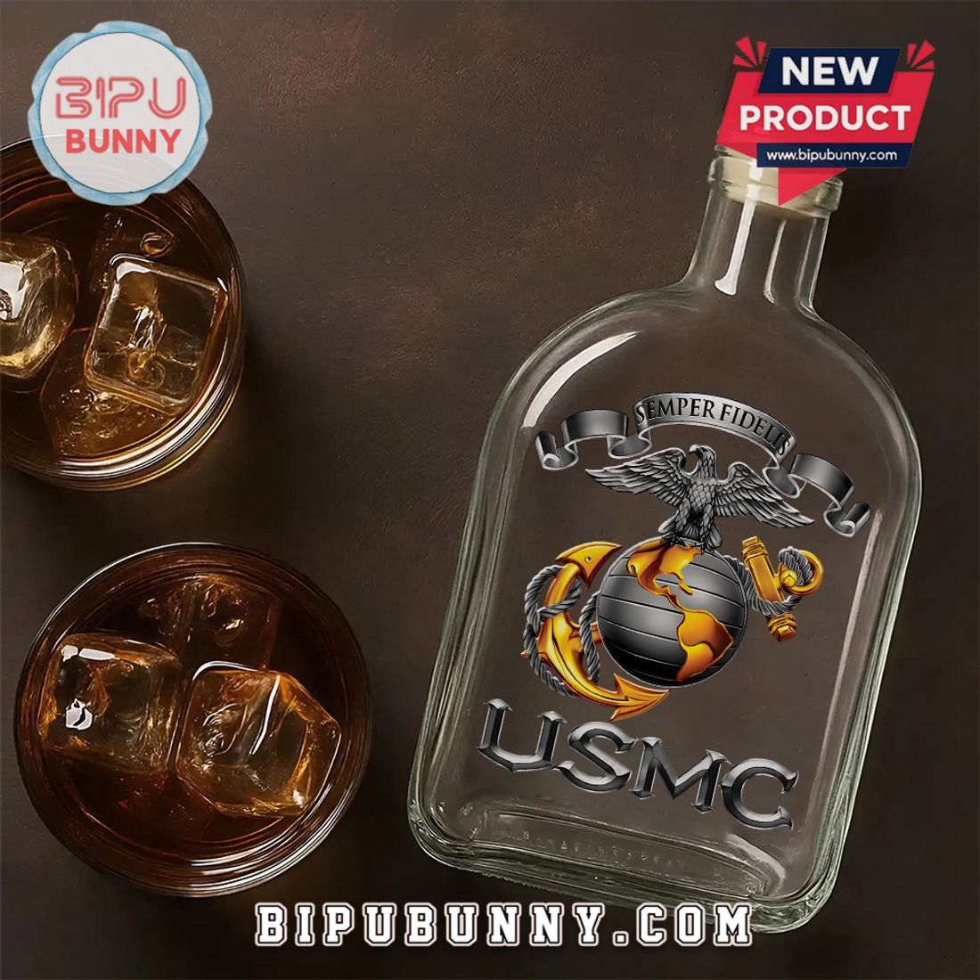 US Marine Corps USMC 25oz Whiskey Bottle US Marine Corps USMC 25oz Whiskey Bottle