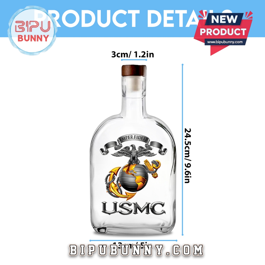 US Marine Corps USMC 25oz Whiskey Bottle US Marine Corps USMC 25oz Whiskey Bottle
