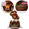 Three views of Washington Commanders pig mascot figurine, highlighting custom name and base details!