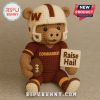 Crochet bear doll in Washington Commanders gear holding Raise Hail sign.