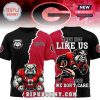 Georgia Bulldogs split T-shirt with fierce bulldog mascot illustration and bold text.