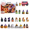 Purple hat gnome Halloween advent calendar with pumpkin details and 24 figurines.