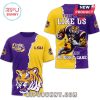 LSU Tigers T-shirt back design with tiger mascot and bold text.