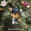New York Yankees Funko Pop figure hanging as a Christmas ornament on a tree.