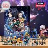 Demon Slayer advent calendar on table surrounded by anime figures and fantasy background!