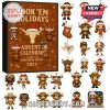 Advent calendar box with 24 miniature acrylic Longhorn-themed ornaments displayed around it.