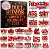 Adult Humor Advent Calendar 2025 with humorous sayings and holiday-themed decorations.