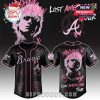 Black jersey featuring MGK artwork and Atlanta Braves logo in pink.