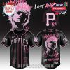 Pittsburgh Pirates black MGK jersey with pink graphics and punk elements.