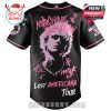 Back of MGK tour jersey featuring large pink portrait and Lost Americana graphics.