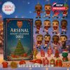 Ornaments and symbols from Arsenal Advent Calendar 2025 including stadium, jersey, and crest.