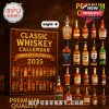 A brown Classic Whiskey Advent Calendar 2025 box labeled Style 4 with 24 miniature bottles of whiskey arranged next to it!