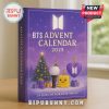 BTS advent calendar box with purple background and holiday decorations.