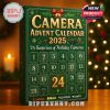 Front view of the Camera Advent Calendar 2025 box with festive green and gold design!