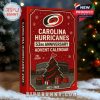 Carolina Hurricanes 53rd Anniversary Advent Calendar and ornaments on a snowy background!