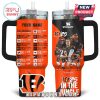 Bengals tumbler featuring players and game schedule with custom name option.