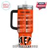 Orange Bengals tumbler with full 2025 game schedule and team logo.