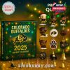 Colorado Buffaloes Advent Calendar 2025 box next to a selection of player and mascot ornaments!