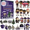 Colorado Rockies advent calendar with size dimensions and assorted Christmas ornaments.