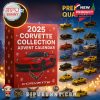 Close-up view of Corvette car ornaments from the advent calendar in a festive setup.