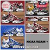 Custom NCAA team sneakers with team colors, logo, and personalized name option.