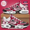 Alabama Crimson Tide custom sneakers in red and white with personalized name option.
