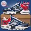 Ole Miss Rebels custom sneakers in navy blue and red with personalized name option.