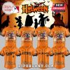A collection of Halloween-themed baseball jerseys with team logos and cartoon characters.