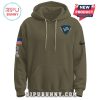 Front of the Detroit Lions Salute to Service hoodie showing the Lions logo and American flag patches.