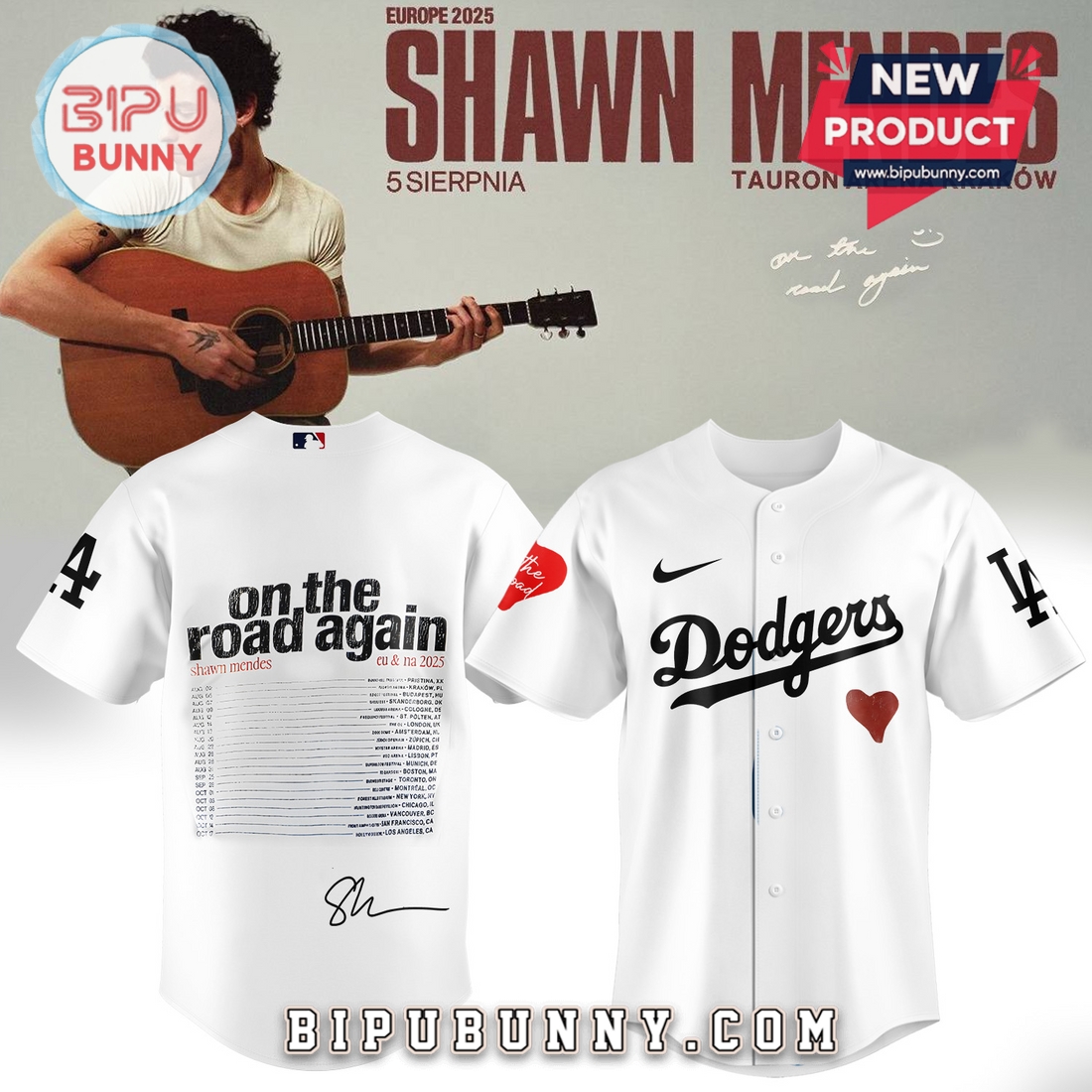 Dodgers x Shawn Mendes On The Road Again Baseball Jersey Dodgers x Shawn Mendes On The Road Again Baseball Jersey