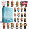 Advent calendar box surrounded by 24 mini figure ornaments dressed in holiday and streetwear styles.