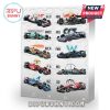 White-background F1 advent calendar featuring 24 miniature race cars.