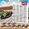 F1 advent calendar with labeled classic racing car slots and mini model display!