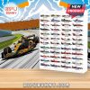 Formula 1 countdown calendar with historic car models and racetrack-themed background!