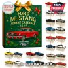 Ford Mustang Advent Calendar 2025 with mini car models behind doors, set on a festive background.