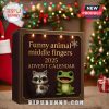 Funny Animal Advent Calendar box in Christmas scene with lights and tree.