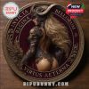 A coin depicting a warrior goddess in detailed armor, symbolizing strength and victory.