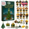 Close-up of mini Green Bay Packers figures and ornaments from the 2025 advent calendar.