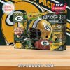 Packers advent calendar on table with large team poster and festive football theme in the background!