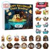 Halloween Advent Calendar style 3 with ghost reading in a glowing cauldron and 24 ornaments.
