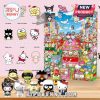 Hello Kitty and Sanrio advent calendar with colorful street art and character figures in front.