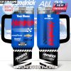 Blue Hendrick Motorsports tumbler with sponsor logos and custom name area.