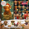 Highland Cow Advent Calendar 2025 with box and figurines displayed near Christmas tree.