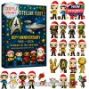 24 figurines in festive outfits from the Interstellar Fleet 60th Anniversary Advent Calendar, including exclusive characters and holiday accessories.